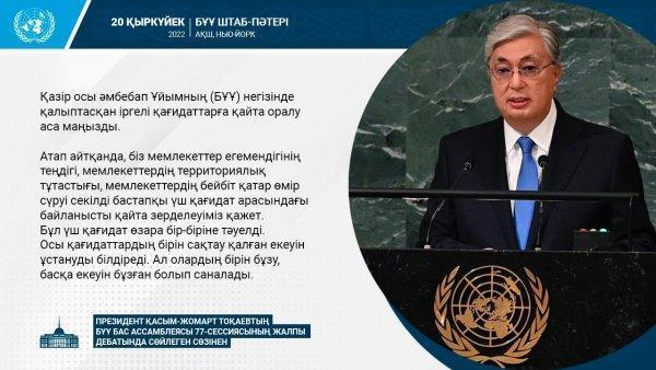 Выступление президента Касым-ЖоНаурыза Токарева на общих дебатах в рамках 77-й сессии Генеральной Ассамблеи ООН.